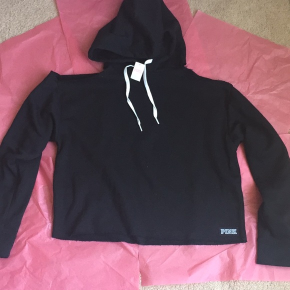 PINK Victoria's Secret Tops - Black PINK hoodie top with exposed shoulders